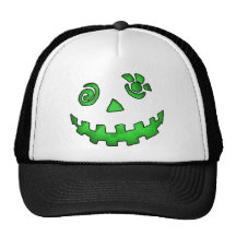 Crazy Jack O Lantern Pumpkin Face Green Trucker Hats