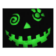 Crazy Jack O Lantern Pumpkin Face Green Invites