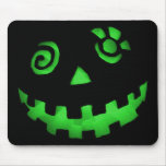 Crazy Jack O Lantern Pumpkin Face Green Mouse Mat