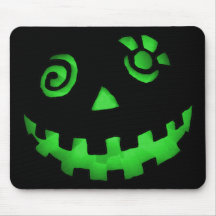 Crazy Jack O Lantern Pumpkin Face Green Mouse Mat