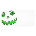 Crazy Jack O Lantern Pumpkin Face Green Customised Photo Card