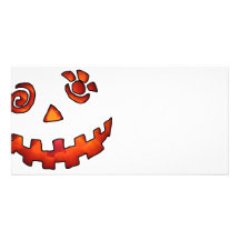 Crazy Jack O Lantern Pumpkin Face Orange Personalised Photo Card