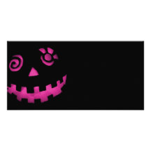Crazy Jack O Lantern Pumpkin Face Pink Personalised Photo Card