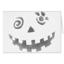 Crazy Jack O Lantern Pumpkin Face White Grey Greeting Cards