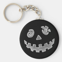 Crazy Jack O Lantern Pumpkin Face White Grey Keychains