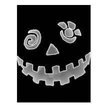 Crazy Jack O Lantern Pumpkin Face White Grey Post Cards