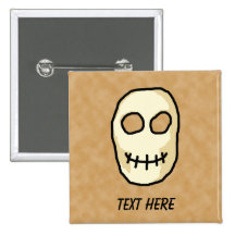 Cream and Black Skull. Primitive Style. Pinback Buttons