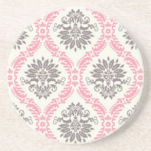 cream and grey tan damask bliss coaster