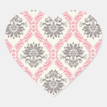 cream and grey tan damask bliss heart stickers
