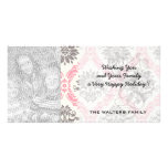 cream and grey tan damask bliss personalized photo card