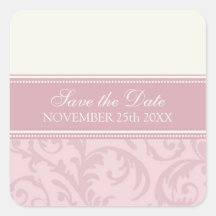 Cream and Pink Save the Date Envelope Seal Square Stickers