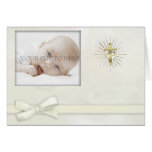 Cream Christening Photo Invitation Card