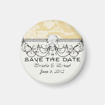 cream ecru floral elegant damask fridge magnet