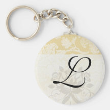 cream ecru floral elegant damask keychains