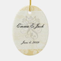 cream ecru floral elegant damask christmas tree ornament
