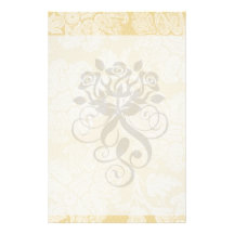 cream ecru floral elegant damask personalized stationery