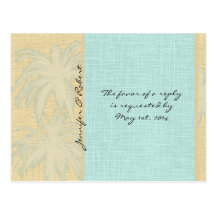 Cream Linen and Blue Palm Trees RSVP Postcard