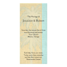 Cream Linen and Blue Palm Trees Wedding Program Rack Cards