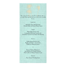 Cream Linen Blue Palm Trees Wedding Menu Customized Rack Card
