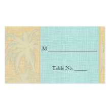 Cream Linen Blue Palm Trees Wedding Place Cards Business Cards
