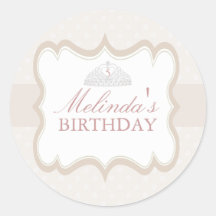 Cream Princess Tiara Girls Birthday Sticker
