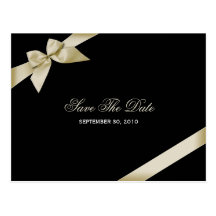 Cream Ribbon Wedding Save the Date 2 Post Card