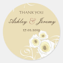 Cream Roses & Swirls *01 Thank You Label Sticker