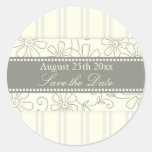 Cream Stripes Floral Save the Date Envelope Seal Round Sticker