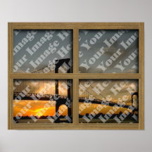 Create Your Own 4 Pane Brown Wood Window Frame Posters