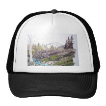 creek and mountains mesh hats