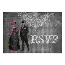 Creepy Halloween Bride & Groom RSVP Wedding Custom Announcement