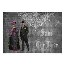 Creepy Halloween Bride & Groom Save the Date Invite