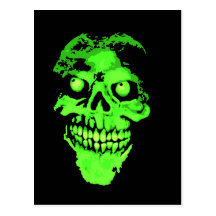 Creepy neon style skull postcards