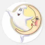 CRESCENT MOON & GHOST by SHARON SHARPE Round Stickers