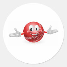 Cricket Ball Mascot Round Stickers