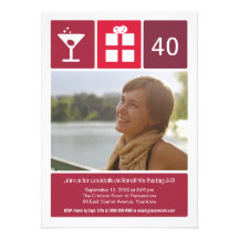 Crimson Birthday Icon Grid Photo Personalized Invite