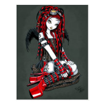 "Crimson" Red Tattoo Cyber Goth Angel Postcard