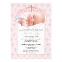 Cross & Hearts Photo Baptism Inviation Custom Invitations
