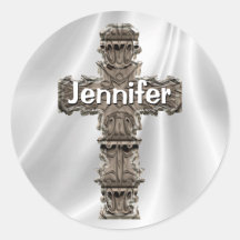 Cross On White Satin Sticker