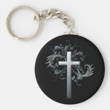 Cross with floral graphics keychain