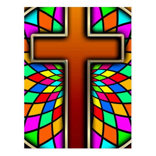 CROSS WITH STAINED GLASS POSTCARD