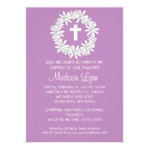 Cross Wreath Baby Girl Baptism Inviation Personalized Invitation