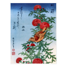 Crossbill on a Thistle, Hokusai Postcard
