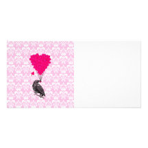 Crow and heart on pink damask photo card template