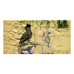 Crow and skeleton personalized photo card