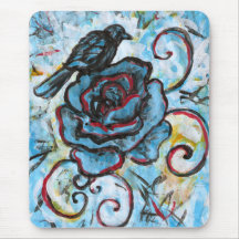 Crow on a Blue Rose, mousepad