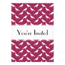 Crow Pattern. Burgundy and White. Personalized Invitation