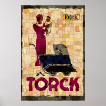 Cubist mother, child, baby carriage advertising poster