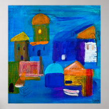 Cubist shapes by the seaside in acrylic posters