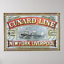 Cunard Line Ad Poster New York and Liverpool 1875